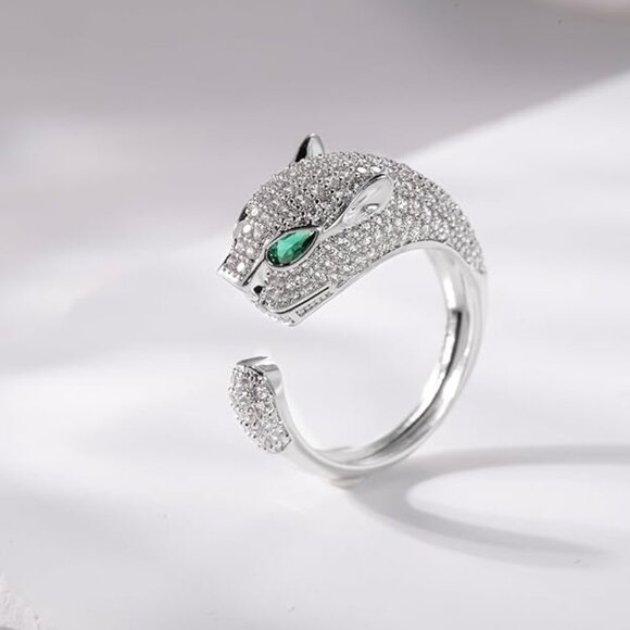 Neiman Marcus 18K Platinum Plated Silver Adjustable Panther Ring - Picture 3 of 4